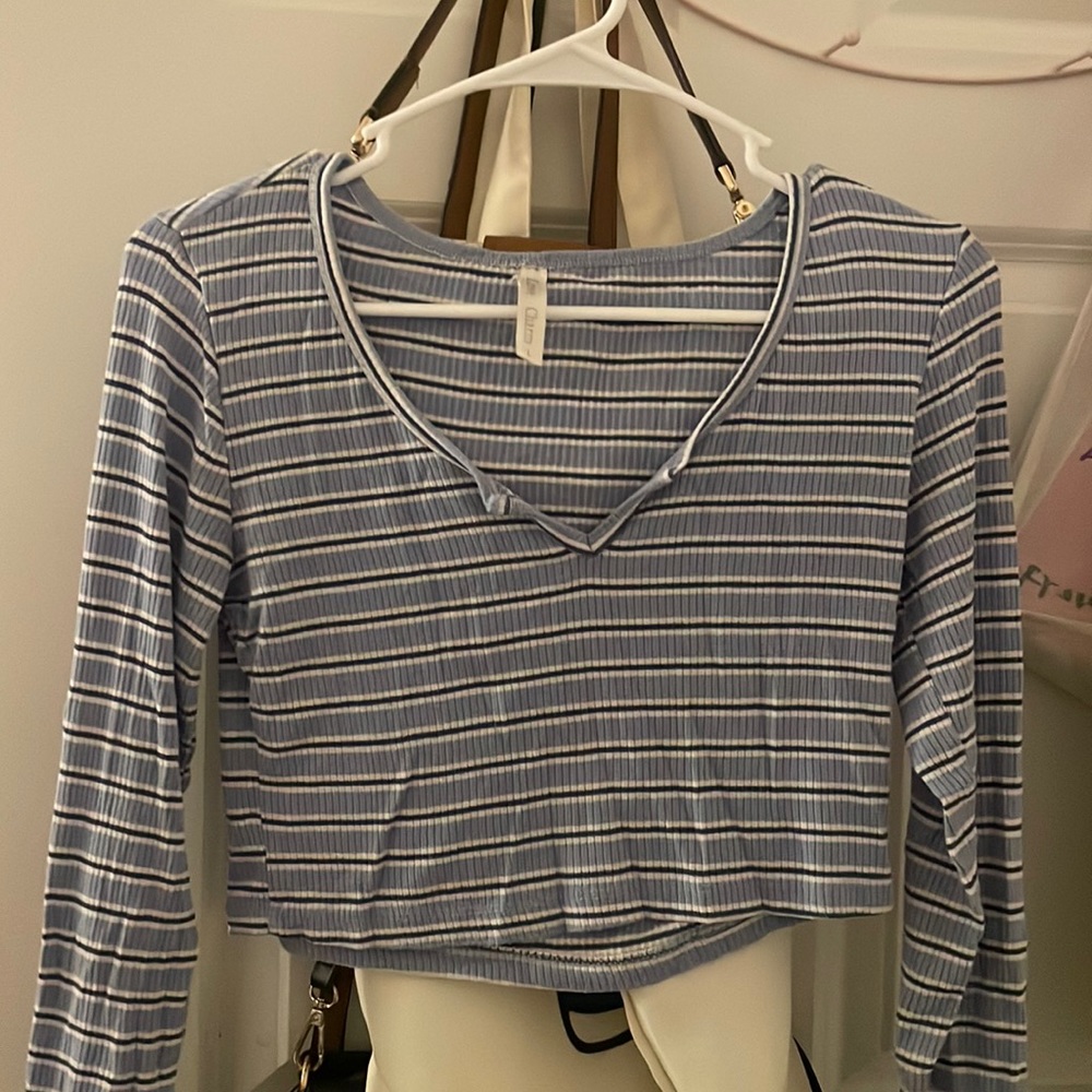 Selling: Crop top with blue and white Stripes